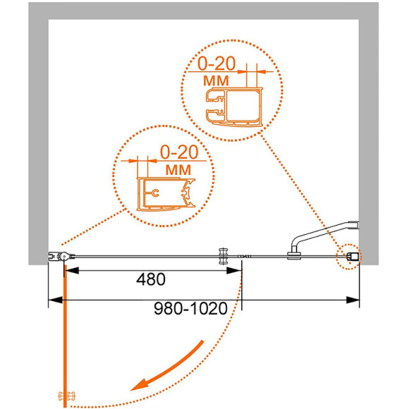 Душевая дверь Cezares Elena 100 R ELENA-W-B-11-40+60-P-Cr-R профиль Хром стекло рифленое