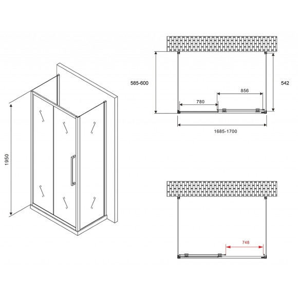 Душевой уголок Abber Schwarzer Diamant 170x60 AG30170H-S60-S60 профиль Хром стекло прозрачное Душевой уголок Abber Schwarzer Diamant 170x60 AG30170H-S60-S60 профиль Хром стекло прозрачное