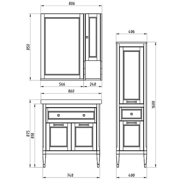 Зеркало ASB-Woodline Гранда 60 11483 Белое с патиной Серебро