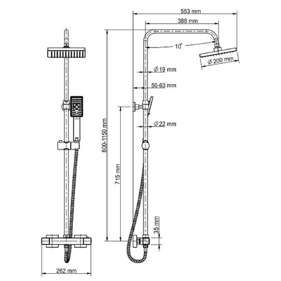 Душевая система WasserKRAFT A15502 с термостатом Хром