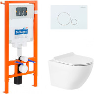 Комплект унитаза с инсталляцией BelBagno Sfera-R BB046CHR/BB2111SC/BB002-80/BB014-SR-BIANCO с сиденьем Микролифт и Белой клавишей смыва Комплект унитаза с инсталляцией BelBagno Sfera-R BB046CHR/BB2111SC/BB002-80/BB014-SR-BIANCO с сиденьем Микролифт и Белой клавишей смыва