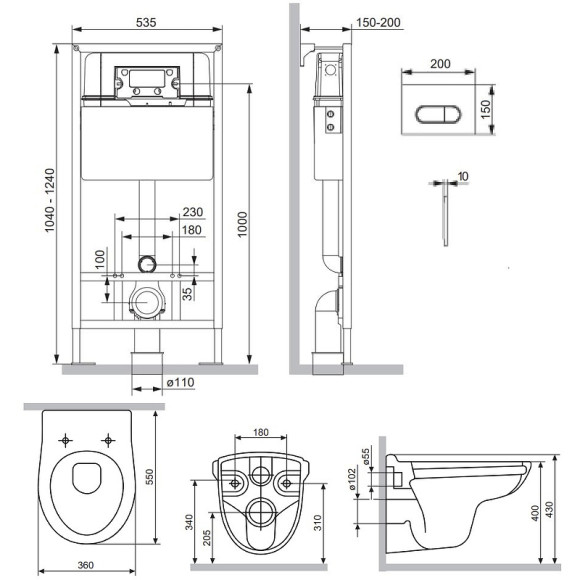 Комплект унитаза с инсталляцией Damixa Willow DX15.IS30251.1700 с сиденьем Микролифт и клавишей смыва Хром глянцевый