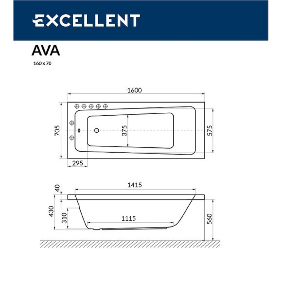 Акриловая ванна Excellent Ava 160 Белая Акриловая ванна Excellent Ava 160 Белая