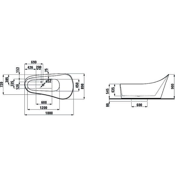Ванна из искусственного камня Laufen Palomba 180х89 2.4580.2.000.000.1 без гидромассажа