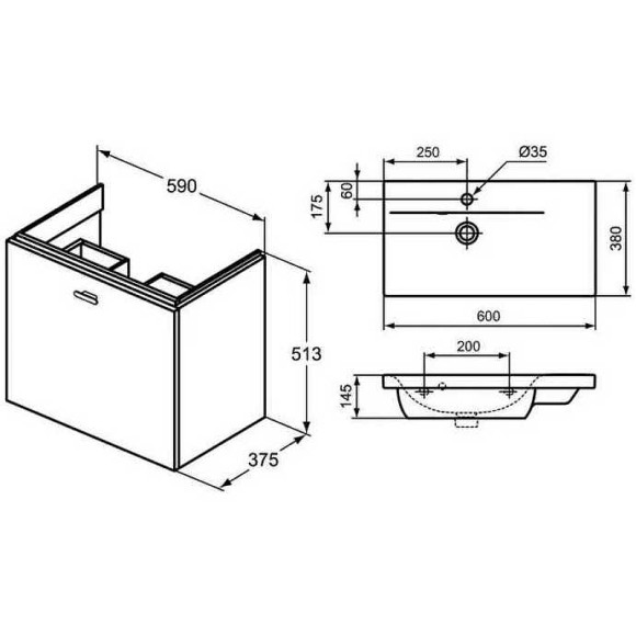 Тумба под раковину Ideal Standard Connect Space 60 C6743KR подвесная Серая глянцевая