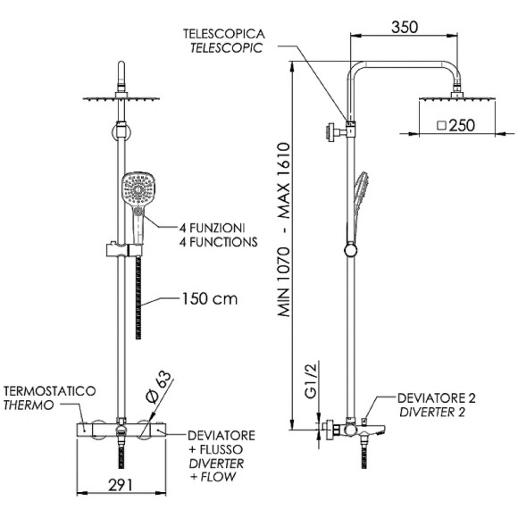 Душевая система Remer Elegance EQ34A8CPUFS25G с термостатом Хром Душевая система Remer Elegance EQ34A8CPUFS25G с термостатом Хром