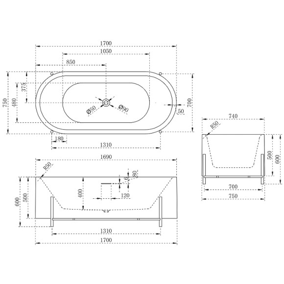 Акриловая ванна Abber 170х75 AB9443 без гидромассажа Акриловая ванна Abber 170х75 AB9443 без гидромассажа