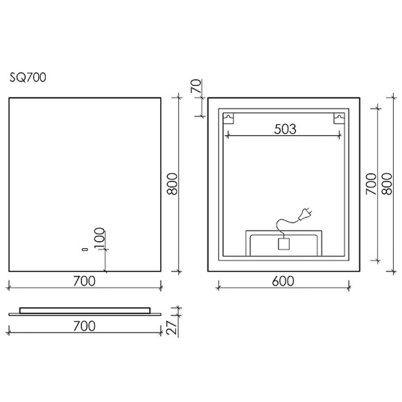 Зеркало Sancos Square 70 SQ700 с подсветкой с сенсорным выключателем