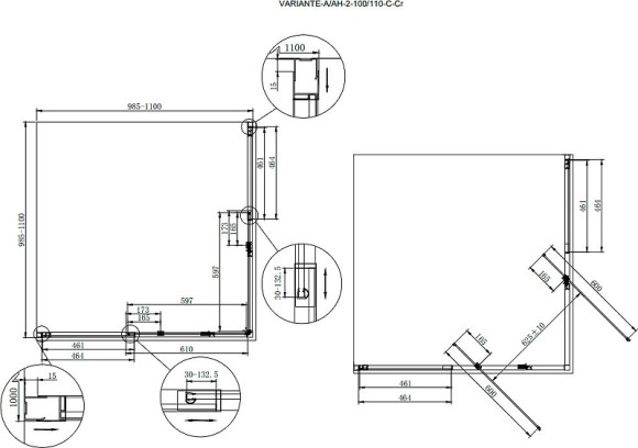 Душевой уголок Cezares Variante 110х110 VARIANTE-A/AH-2-100/110-C-Cr профиль Хром стекло прозрачное