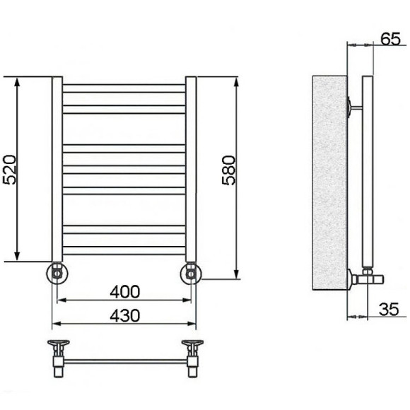 Водяной полотенцесушитель Ника Modern ЛМ 5 60x40 с вентилями Хром 7 перекладин Водяной полотенцесушитель Ника Modern ЛМ 5 60x40 с вентилями Хром 7 перекладин