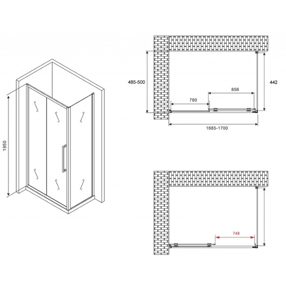 Душевой уголок Abber Schwarzer Diamant 170x50 AG30170MH-S50M профиль Хром стекло матовое Душевой уголок Abber Schwarzer Diamant 170x50 AG30170MH-S50M профиль Хром стекло матовое
