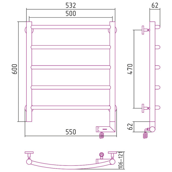 Электрический полотенцесушитель Сунержа Галант 2.0 600x500 R 31-5201-6050 Черный матовый Электрический полотенцесушитель Сунержа Галант 2.0 600x500 R 31-5201-6050 Черный матовый