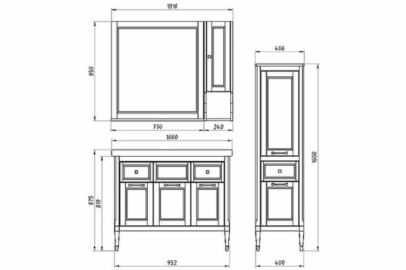Комплект мебели для ванной ASB-Woodline Гранда 105 Grigio