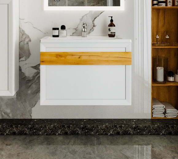 Тумба под раковину Бриклаер Берлин 80 4627125416088 подвесная Белый глянец Тумба под раковину Бриклаер Берлин 80 4627125416088 подвесная Белый глянец