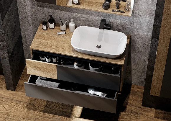 Тумба с раковиной Aquaton Терра 105 1A2469K2TEKA0 подвесная Дуб кантри Антрацит