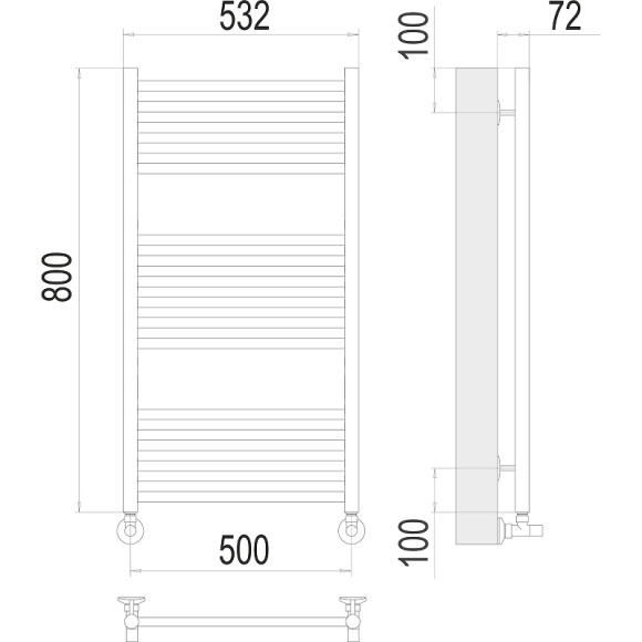 Водяной полотенцесушитель Terminus Аврора П16 500х800 4670078529312 Хром, нижнее подключение, G 1/2" ВР, с угловым соединением Водяной полотенцесушитель Terminus Аврора П16 500х800 4670078529312 Хром, нижнее подключение, G 1/2" ВР, с угловым соединением
