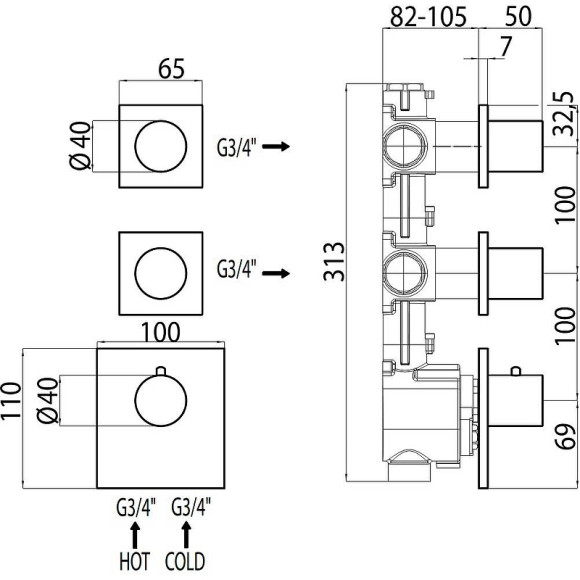 Смеситель для душа Bossini Outlets Z031203.030 с термостатом Хром Смеситель для душа Bossini Outlets Z031203.030 с термостатом Хром