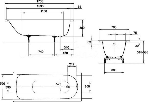 Стальная ванна Kaldewei Eurowa 312 170x70 119812030001 без отверстий под ручки Стальная ванна Kaldewei Eurowa 312 170x70 119812030001 без отверстий под ручки