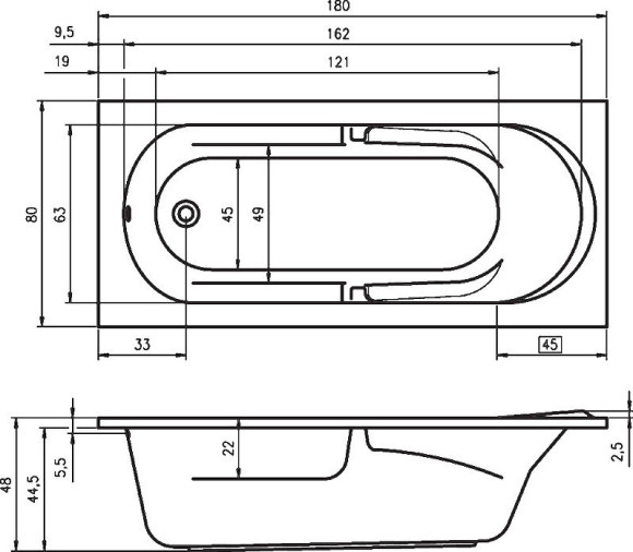 Акриловая ванна Riho Future 180x80 B074001005 (BC3100500000000) без гидромассажа