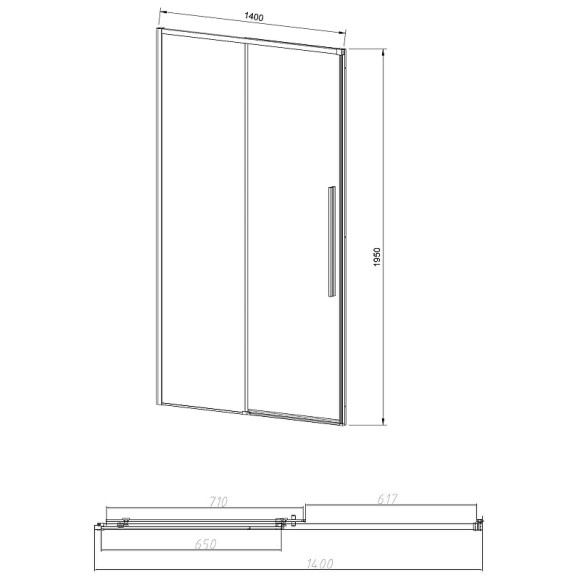 Душевая дверь Vincea Slim-N 140 VDS-4SN140CGB профиль Черный стекло тонированное