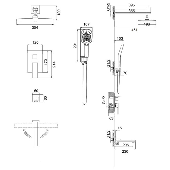 Душевая система Grossman Style 501.K35.05.320 Золото брашированное Душевая система Grossman Style 501.K35.05.320 Золото брашированное