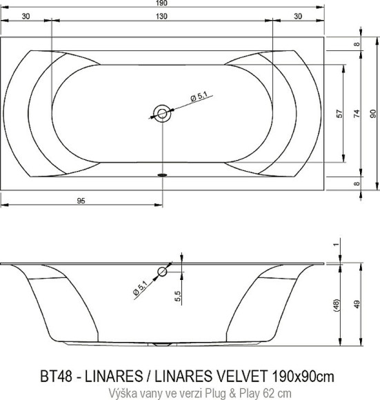 Акриловая ванна Riho Linares 190х90 L B143017005 (BD5800500000000) без гидромассажа