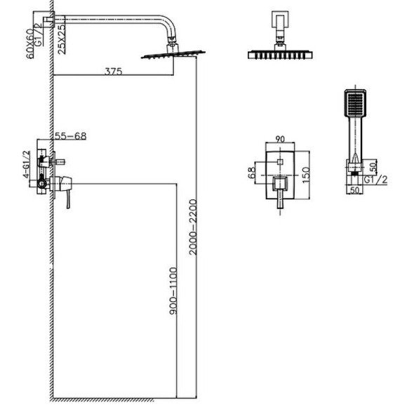 Душевая система Caprigo Diamante 50-215-crm Хром
