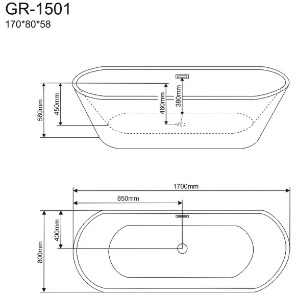 Акриловая ванна Grossman Forta 170х80 GR-1501 без гидромассажа Акриловая ванна Grossman Forta 170х80 GR-1501 без гидромассажа