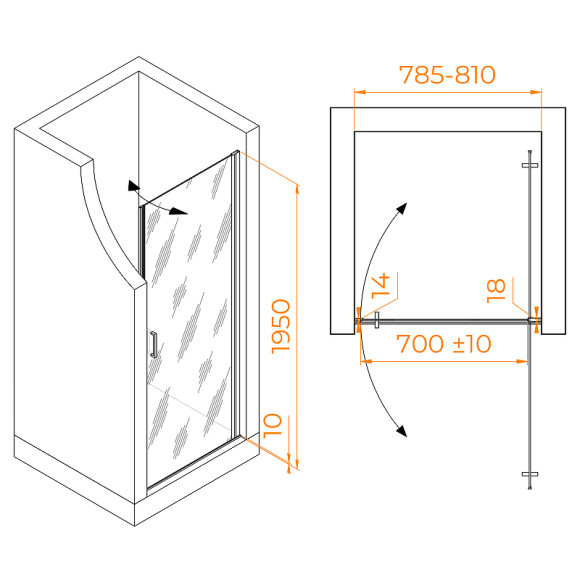 Душевая дверь RGW Leipzig LE-003-Gg 80 351200308-110 профиль Серый стекло прозрачное