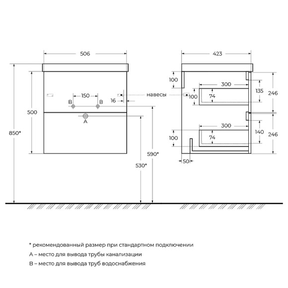 Тумба под раковину BelBagno Due 50 DUE-500-2C-SO-BL-P подвесная Bianco Lucido
