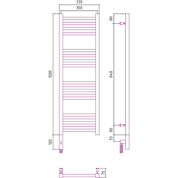 Электрический полотенцесушитель Сунержа Модус 3.0 1000x300 L 00-5700-1030 Хром