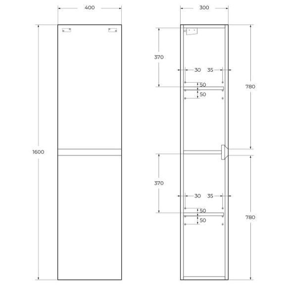 Шкаф пенал Cezares Molveno 40 MOLVENO-1600-2A-SC-LG подвесной Legno Grigio