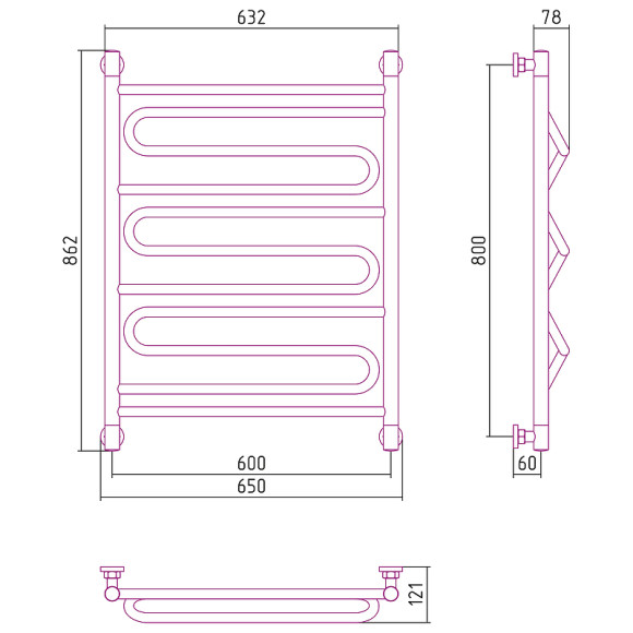 Водяной полотенцесушитель Сунержа Элегия+ 800х600 00-0205-8060 Хром Водяной полотенцесушитель Сунержа Элегия+ 800х600 00-0205-8060 Хром