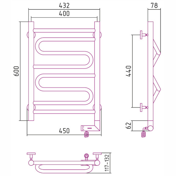 Электрический полотенцесушитель Сунержа Элегия 2.0 600x400 R 12-5219-6040 Белый