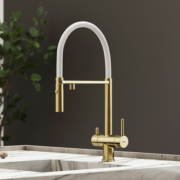 Смеситель для кухни Sancos Imola SC4010BG Золото брашированное Белый