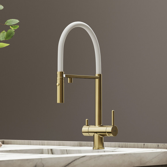 Смеситель для кухни Sancos Imola SC4010BG Золото брашированное Белый