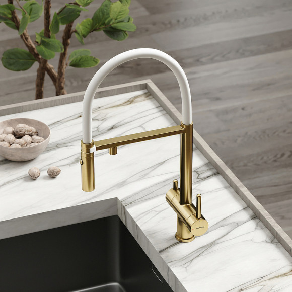 Смеситель для кухни Sancos Imola SC4010BG Золото брашированное Белый