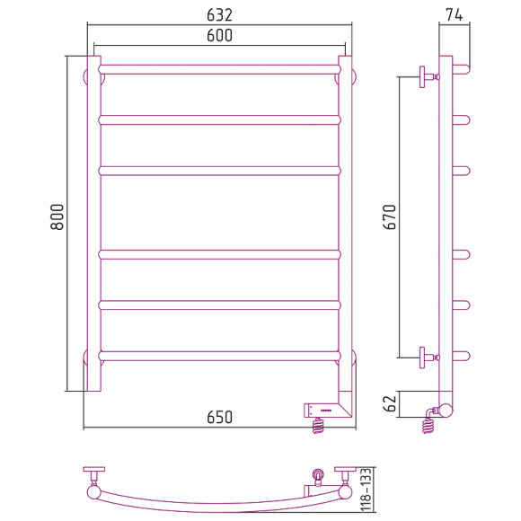Электрический полотенцесушитель Сунержа Галант 2.0 800x600 R 00-5201-8060 Хром