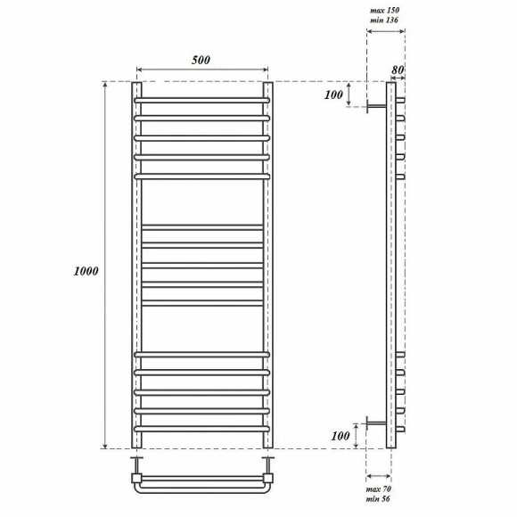 Электрический полотенцесушитель Point Омега PN90150SE П15 500x1000 левый/правый Хром
