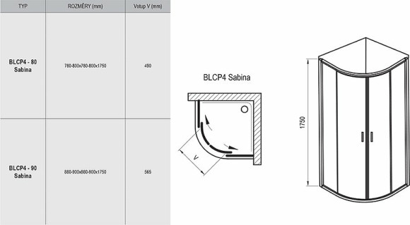 Душевой уголок Ravak Blix BLCP4-80 Sabina 80x80 3B240C40Z1 профиль Хром стекло Transparent