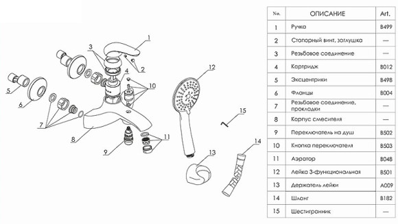 Смеситель для ванны WasserKRAFT Rossel 2801 Хром