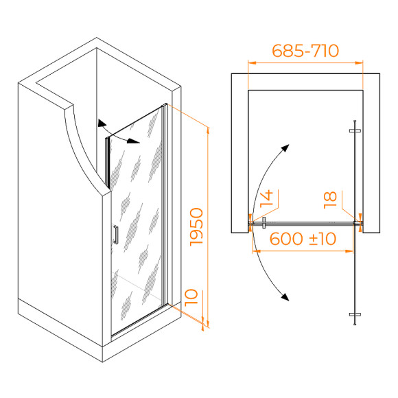 Душевая дверь RGW Leipzig LE-003-B 70 351200307-14 профиль Черный стекло прозрачное