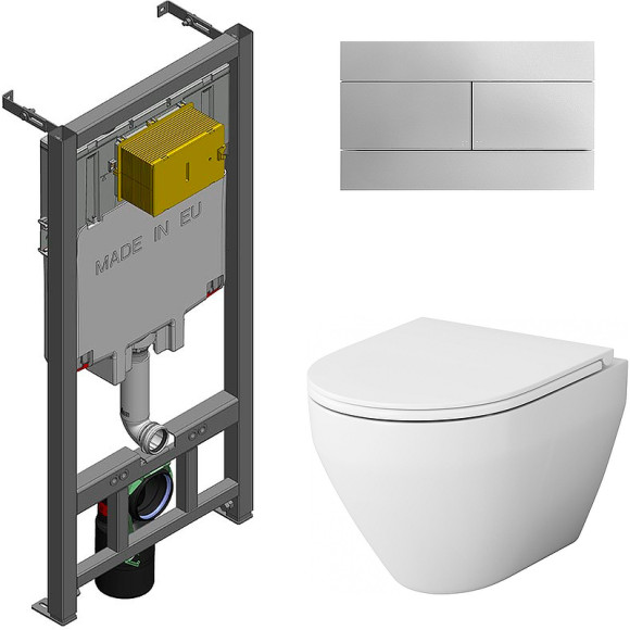 Комплект унитаза AM.PM Spirit FlashClean C701700WH+C707857WH с сиденьем Микролифт и инсталляцией Jacob Delafon E29025-NF+E4316-CP с клавишей смыва Хром
