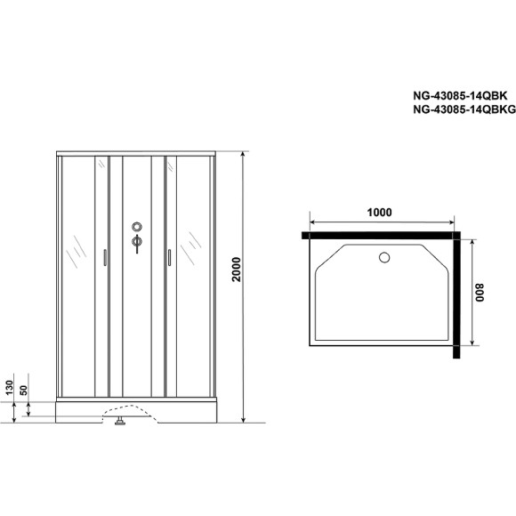 Душевая кабина Niagara Classic 100х80 NG-43085-14QBKG с гидромассажем Душевая кабина Niagara Classic 100х80 NG-43085-14QBKG с гидромассажем