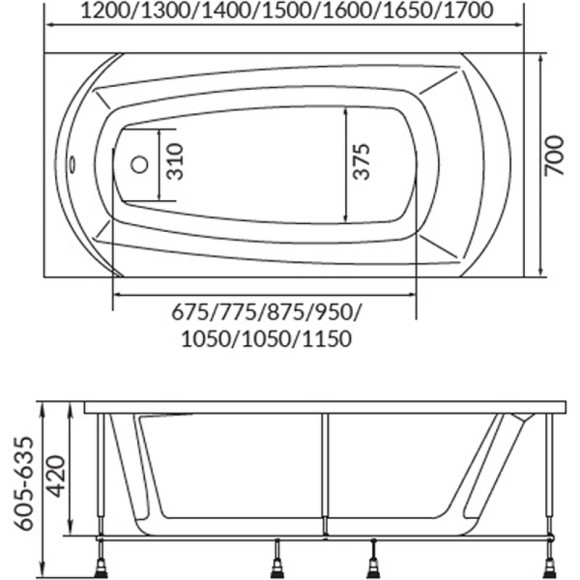 Акриловая ванна 1MarKa Elegance 165х70 01эл16570 без гидромассажа Акриловая ванна 1MarKa Elegance 165х70 01эл16570 без гидромассажа