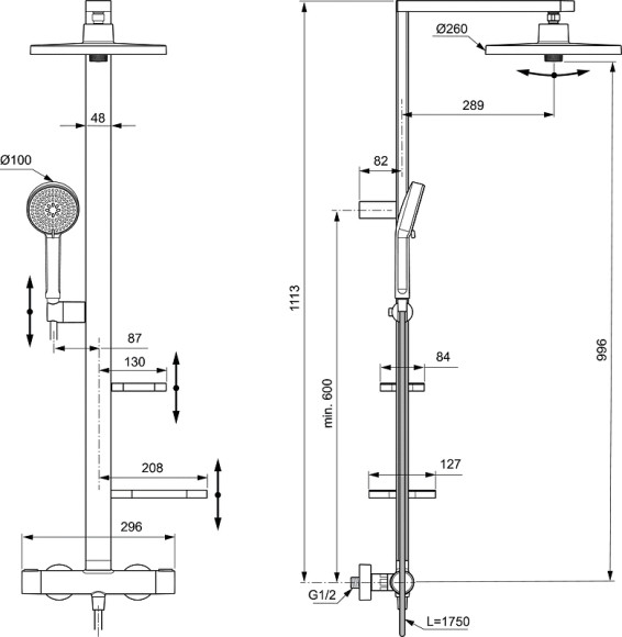 Душевая система Ideal Standard Alu+ BD583RO с термостатом Rose Душевая система Ideal Standard Alu+ BD583RO с термостатом Rose