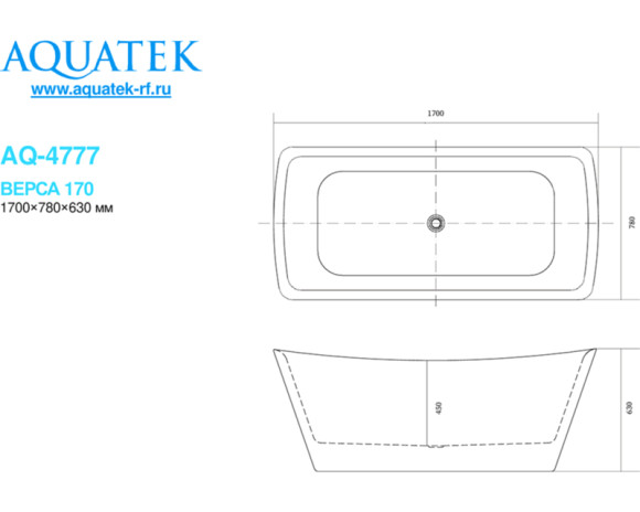 Акриловая ванна Aquatek Верса 170x78 AQ-4777 без гидромассажа