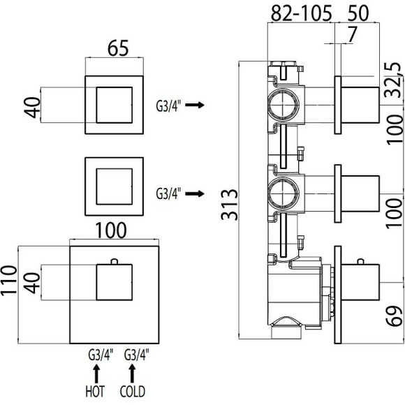 Смеситель для душа Bossini Outlets Z032203.030 с термостатом Хром Смеситель для душа Bossini Outlets Z032203.030 с термостатом Хром
