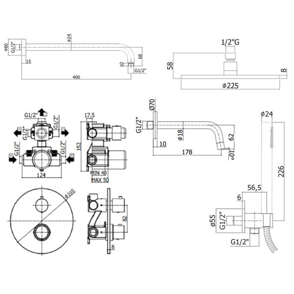 Душевая система Paffoni Light KITLIQ019NO045 с термостатом Черная матовая
