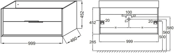 Тумба под раковину Jacob Delafon Vivienne 100 EB1585-E52-S14 подвесная Черный сатин Дуб табак
